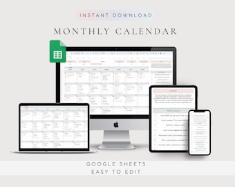 Monthly Calendar Spreadsheet Template Google Sheets | Task Tracker | Daily Calendar | Digital Calendar 2026 | To-Do List | Goal Tracker