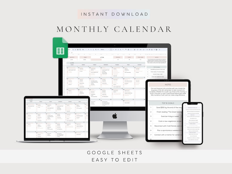 Monthly Calendar Spreadsheet Template Google Sheets | Task Tracker | Daily Calendar | Digital Calendar 2026 | To-Do List | Goal Tracker image 1