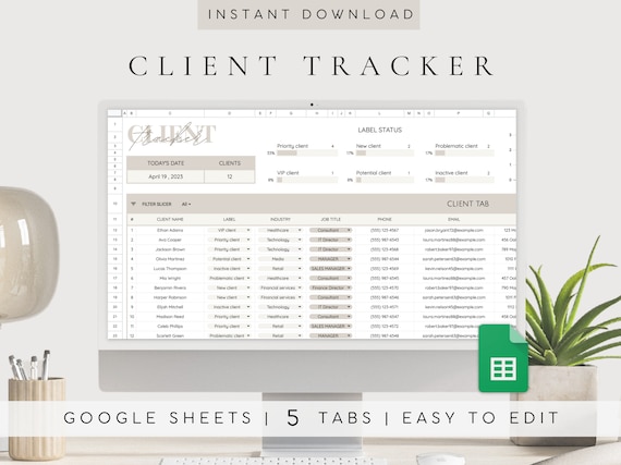 Client Tracker Google Sheets Template | Client Management Spreadsheet Tracker | Small Business Spreadsheet Template | Business Planner List