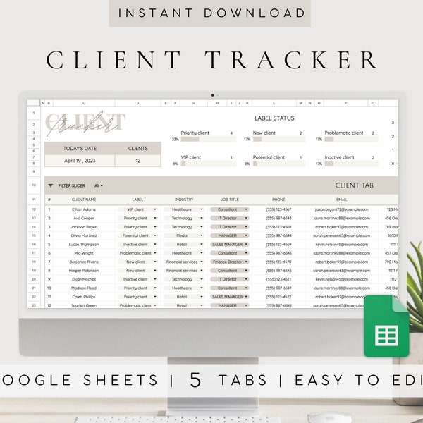 Client Tracker Google Sheets Template | Client Management Spreadsheet Tracker | Small Business Spreadsheet Template | Business Planner List