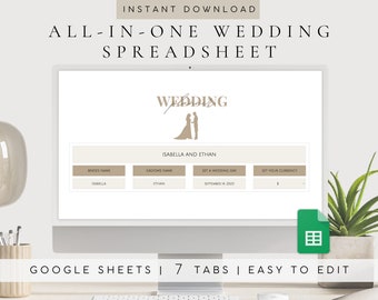 Wedding Planner Spreadsheet Google Sheets 2026 | Budget Checklist Guest List | Seating Chart Timeline Template