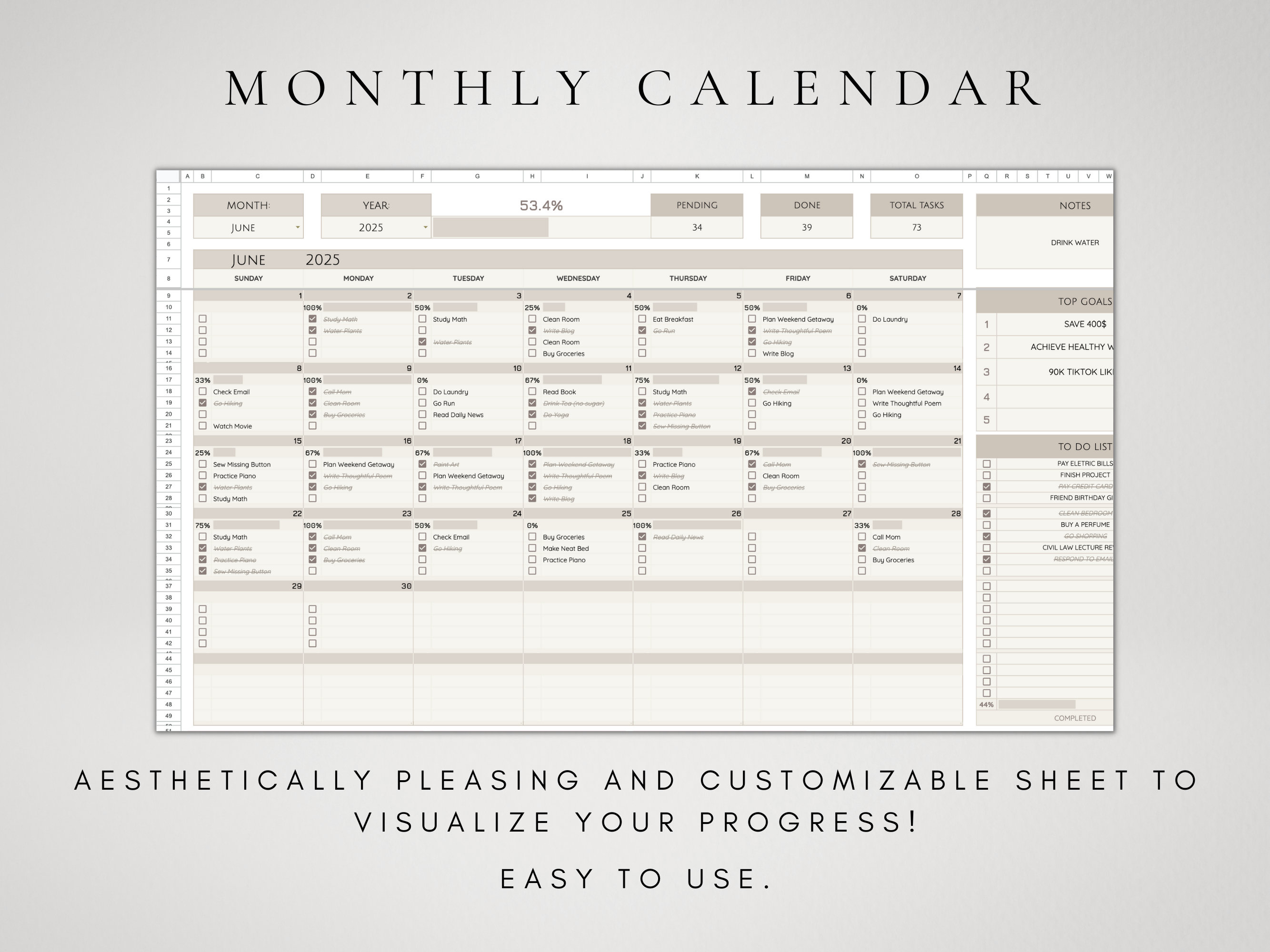 Digital Monthly Calendar 2026 | Google Sheets | Task Planner ...