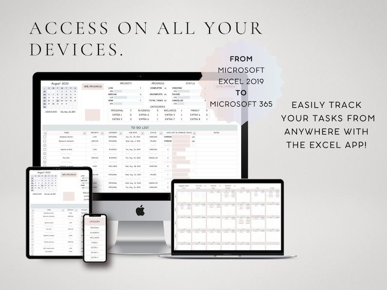 Task Tracker and Smart Calendar Template Excel, Daily Monthly Planner ...