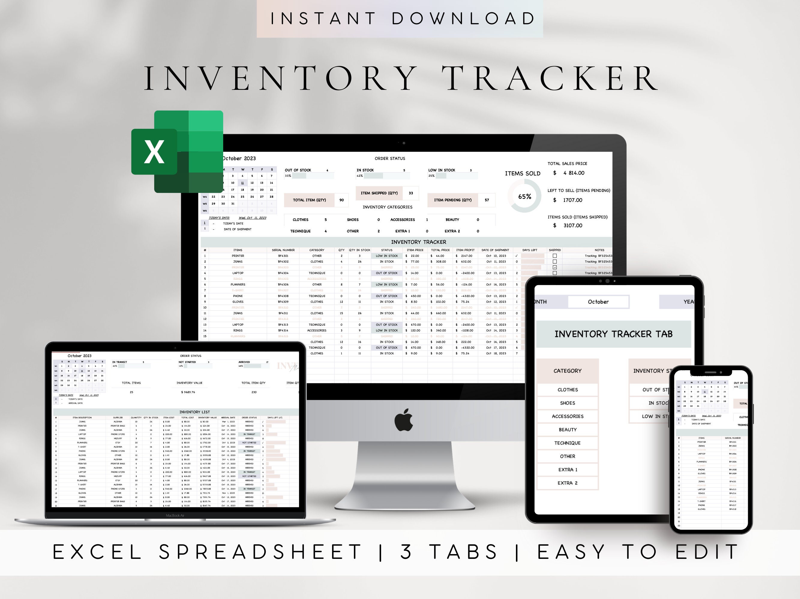 Inventory Tracker Excel | Inventory Management Tracker Spreadsheet | Inventory Template Sheet | Inventory Log List | Excel Business Tracker