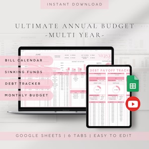 Budgetkalkylblad | Ultimat årligt budgetkalkylblad Google Sheets 2026 | Automatiserad mall för månatlig skuldbetalningskalender bild 1