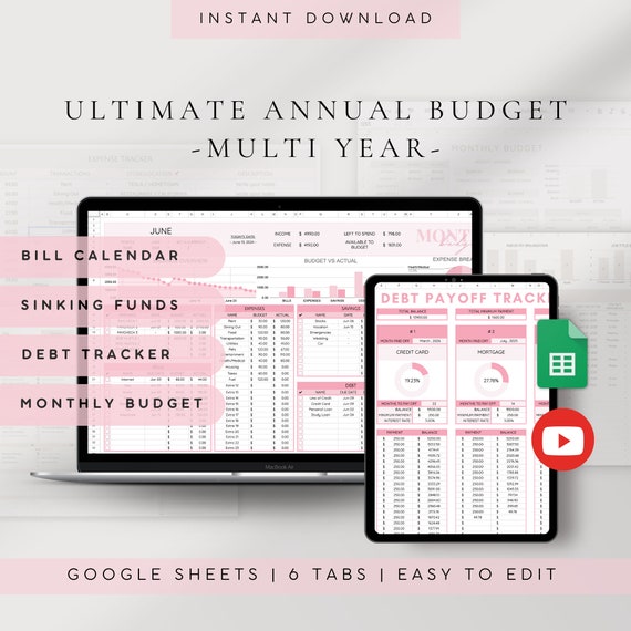 2026 Annual Budget Spreadsheet Google Sheets | Monthly Budget Template | Debt Payoff Tracker | Bill Calendar |Automated Budget Template