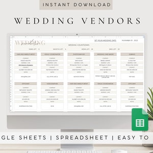 Wedding Vendor Spreadsheet | Wedding Vendor Tracker | Spreadsheet Vendor Comparisons Service Providers | Wedding Vendor Digital Planner
