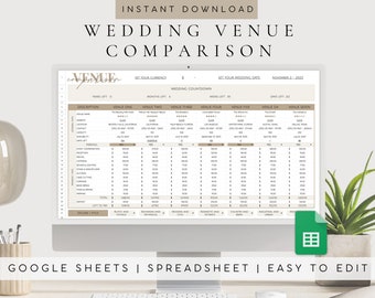 Comparación de lugares para bodas / Hoja de cálculo para planificación de bodas / Planificador de bodas digital / Plantilla de boda digital para descargar / Descarga instantánea