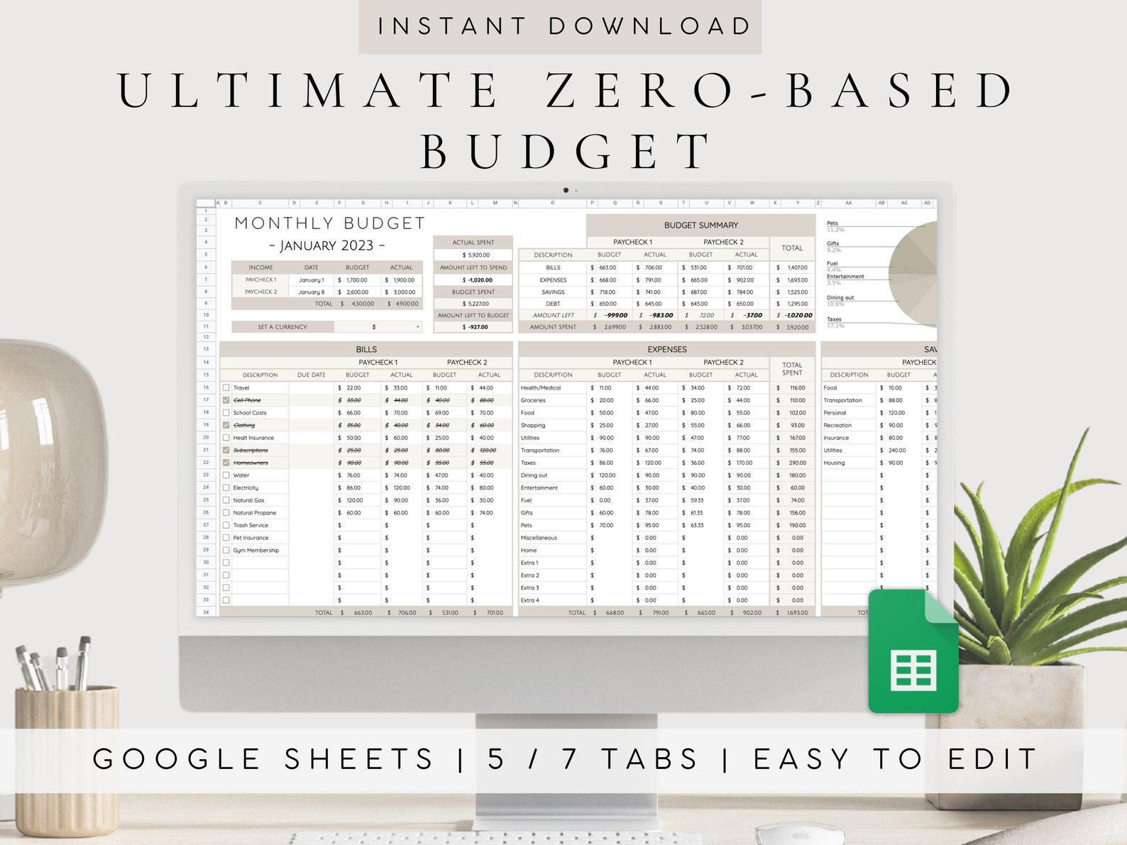 Ultimate Zerobased Budget Spreadsheet Digital Budget Binder Etsy