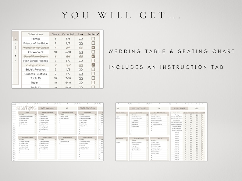 Wedding Seating Chart Seating Arrangement Google Sheets - Etsy
