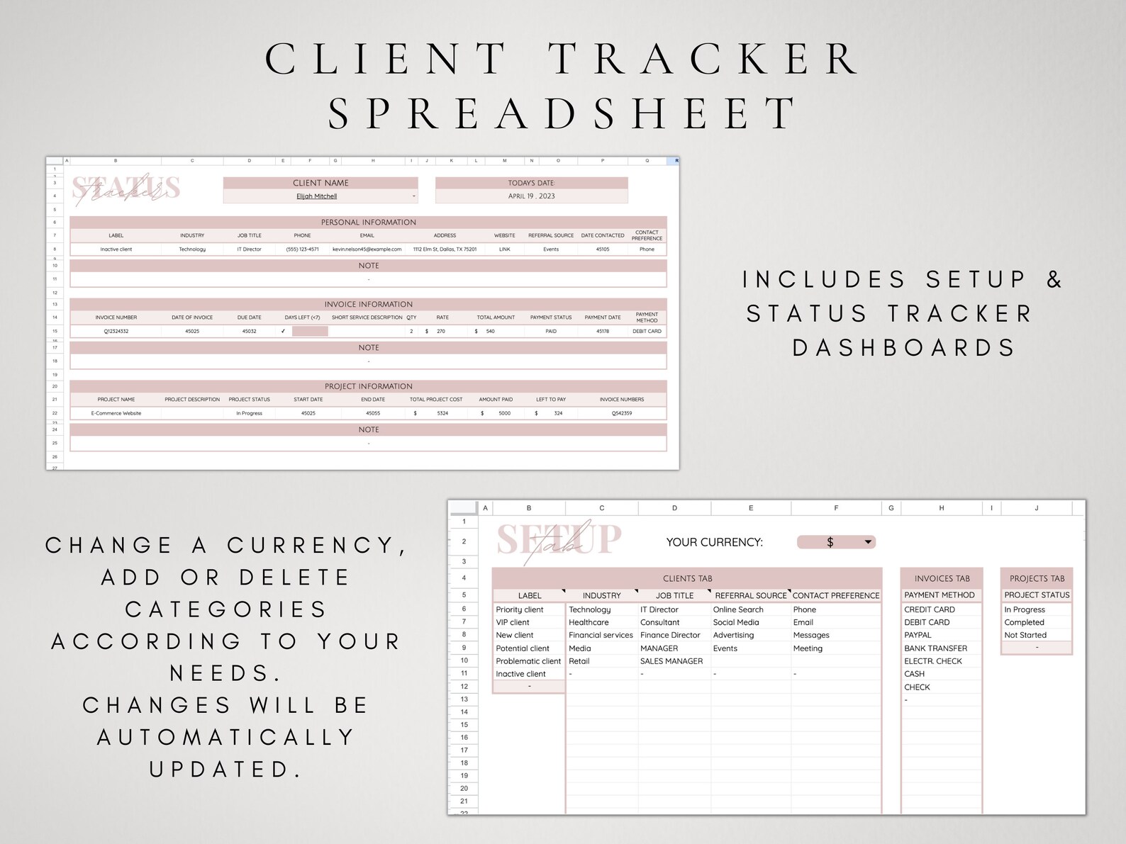 Client Tracker Spreadsheet Template for Small Business | Customer List ...