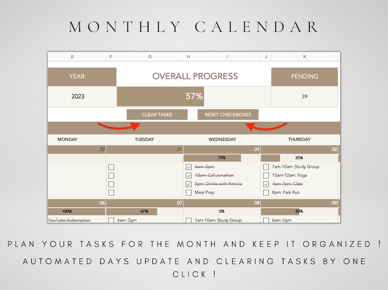 Task Tracker Excel Spreadsheet Planner Monthly Calendar - Etsy