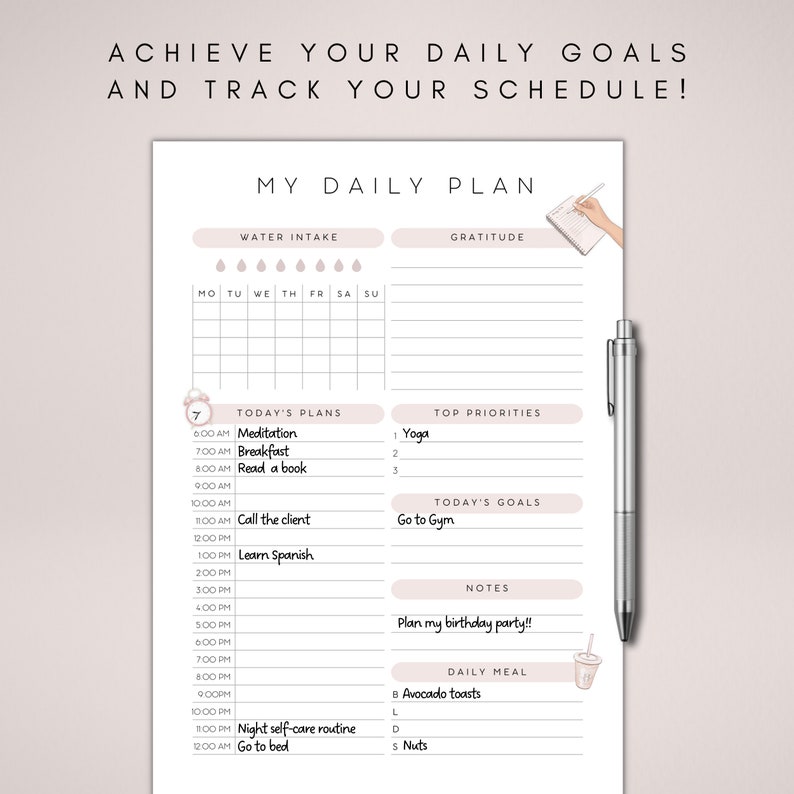 Editable Daily Planner Template Canva Printable Daily - Etsy