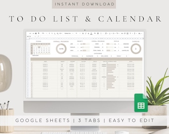 Plantilla de lista de tareas pendientes / Plantilla de Hojas de cálculo de Google / Plantilla de planificador de calendario / Rastreador de tareas digital / Hoja de cálculo de planificador de tareas / Planificador mensual