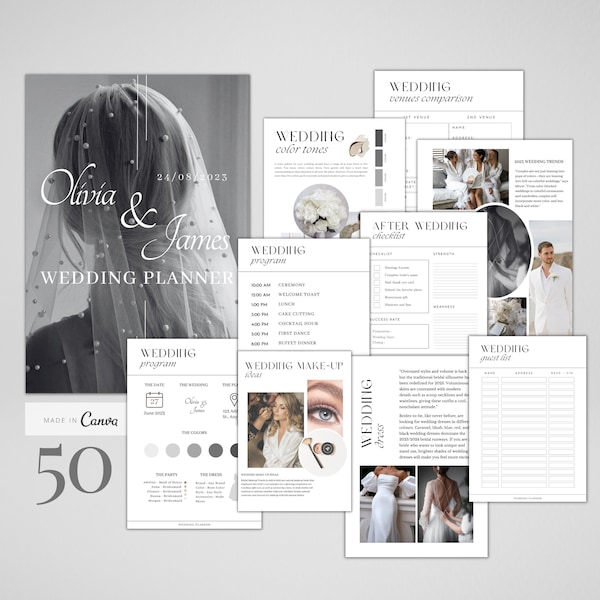 Digital Wedding Planning Binder | Canva Wedding Weekend Itinerary Templates | Printable Wedding Workbook | Bridal Organizer | Journal A5/A4