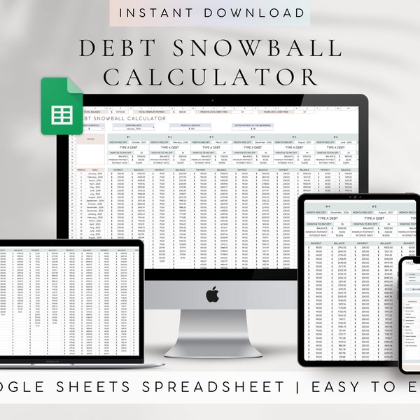 Debt Payoff Tracker Spreadsheet Template Google Sheets | Schuld Schneeball Calculator Google Sheets | Debt Zahlung Tracker | Budget Tabelle
