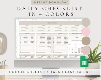 Daily Weekly Checklist Spreadsheet Template | To Do List Template | Digital Task List | Task Planner Spreadsheet | Task Tracker Template