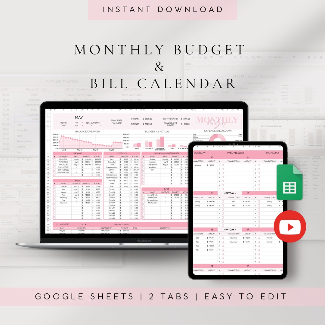 Simple Monthly Budget Spreadsheet Google Sheets | Expense Financial ...