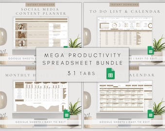 Google Sheets Productivity Bundle, Spreadsheet Planner Habit Tracker Templates, Finance Calendar Organizer