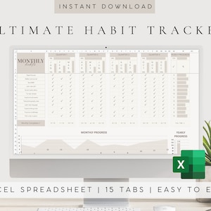 2025 Habit Tracker Excel Spreadsheet | Daily,Weekly,Monthly Habit Tracker | Goal Tracker | Goal Setting | Task Planner |Productivity Tracker