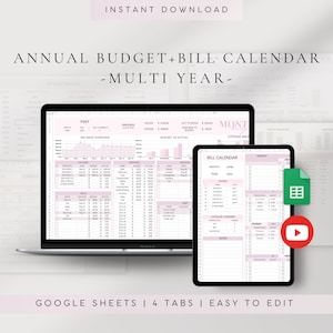 Annual Budget Spreadsheet Google Sheets | Budget Tracker | Google Sheets Monthly Budget Template | Yearly Budget | Financial Planner | Bills