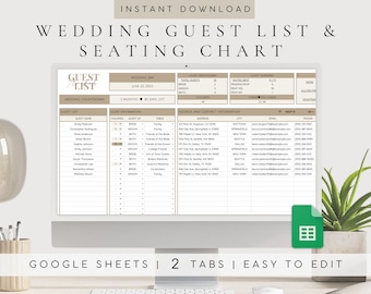 Plantilla de lista de invitados para bodas (Hojas de cálculo de Google) / Plantilla de plano de asientos para bodas / RSVP de invitación de boda digital / Planificador de bodas digital / Editar
