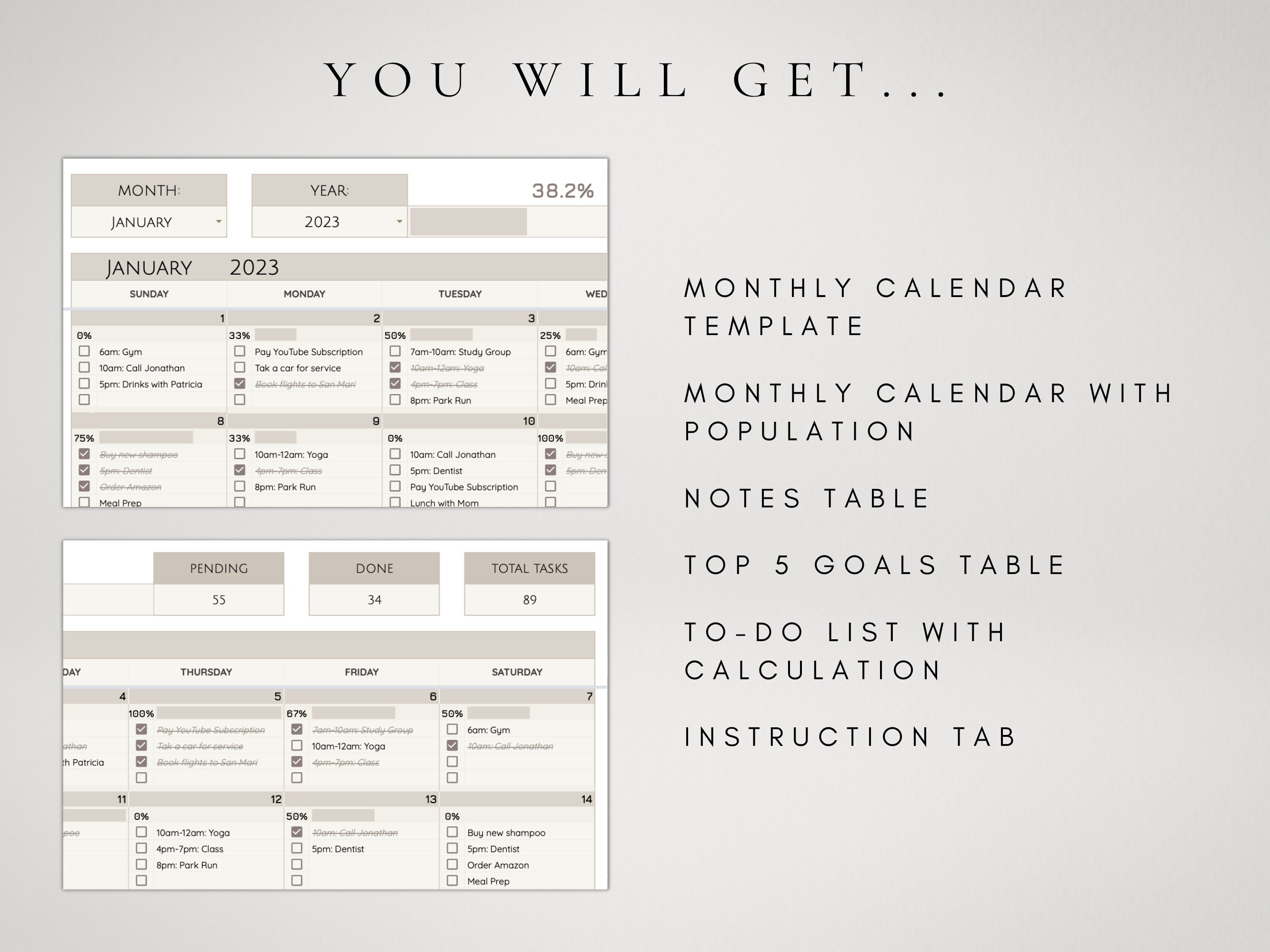 Digital Monthly Calendar 2023 Google Sheets Task Planner Etsy UK