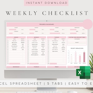 Daily, Weekly, Monthly Planner | Digital To Do List Spreadsheet | Weekly Checklist Spreadsheet | Goal Setting | Excel Spreadsheet | Digital