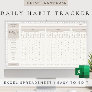 Digital Habit Tracker Excel Sheet Template | Daily, Weekly, Monthly Habit Tracker | Goal Tracker Template| Productivity Planner Spreadsheet