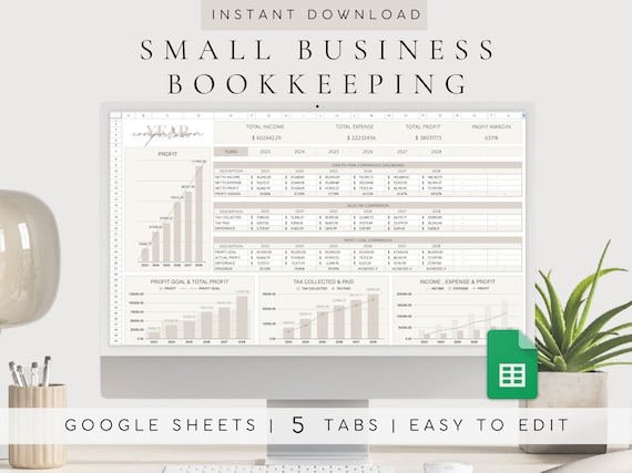 Small Business Bookkeeping Spreadsheet Template Google Sheets, Easy Bookkeeping Planner Dashboard