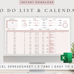 Task Tracker Excel Template | Digital Checklist Template | Calendar Template 2025 | Daily Planner | To Do List Template Excel | Productivity