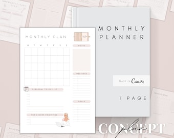 Editable Monthly Planner Template | Canva Printable Monthly Schedule | Print At Home Work Planner| 2026 Daily Productivity Plan| Diary A5/A4