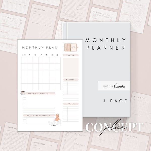 Editable Monthly Planner Template | Canva Printable Monthly Schedule | Print At Home Work Planner| 2024 Daily Productivity Plan| Diary A5/A4