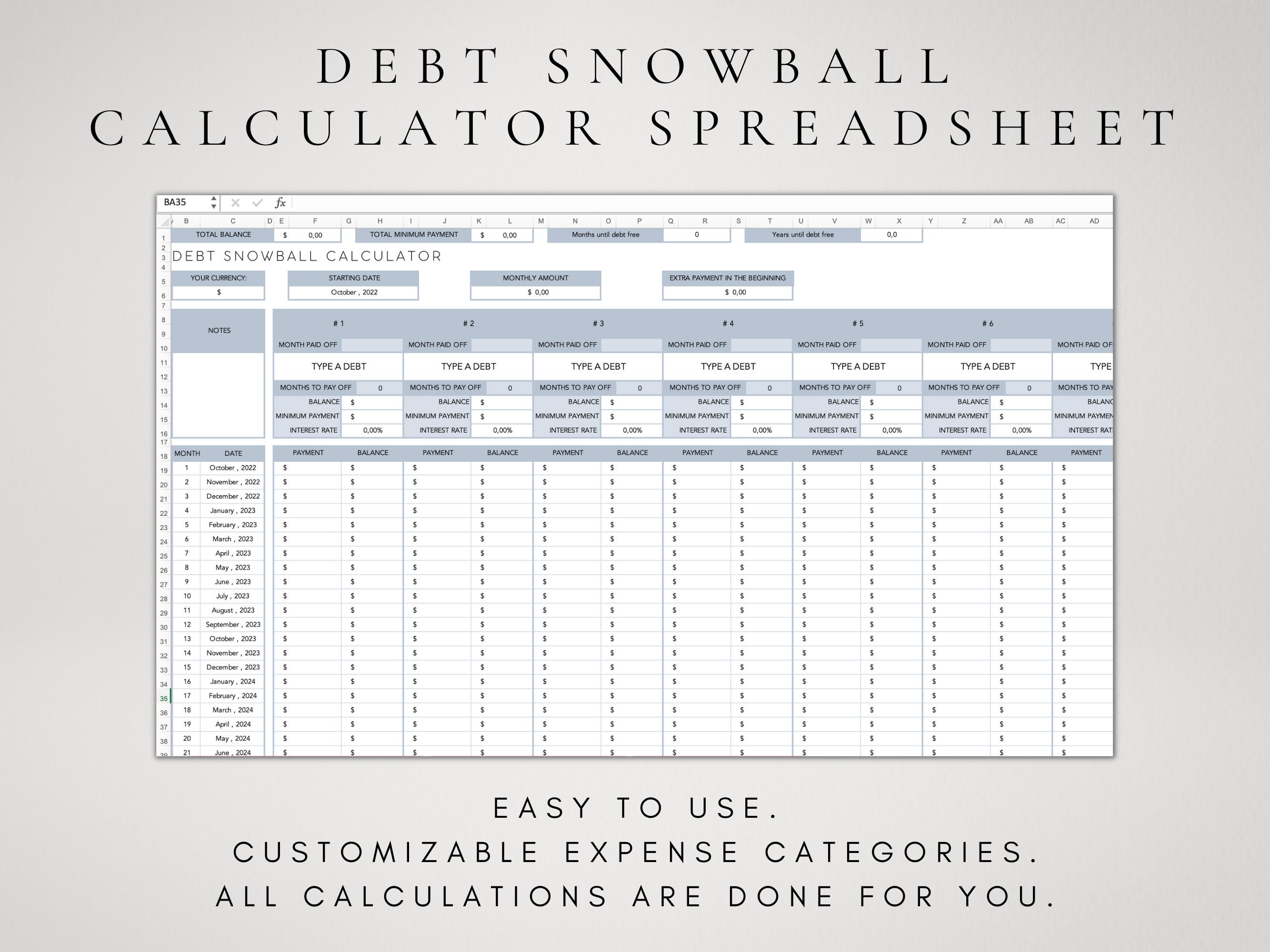 Debt Payoff Calculator Spreadsheet Debt Snowball Spreadsheet Etsy