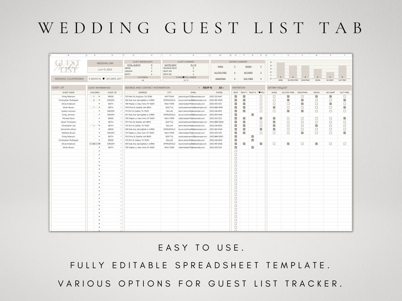 Hochzeit Gästeliste Vorlage Hochzeit Gästeliste Google Sheets Hochzeit Spreadsheet Google Sheet Digitale Gästeliste für Hochzeitsevent Bild 2