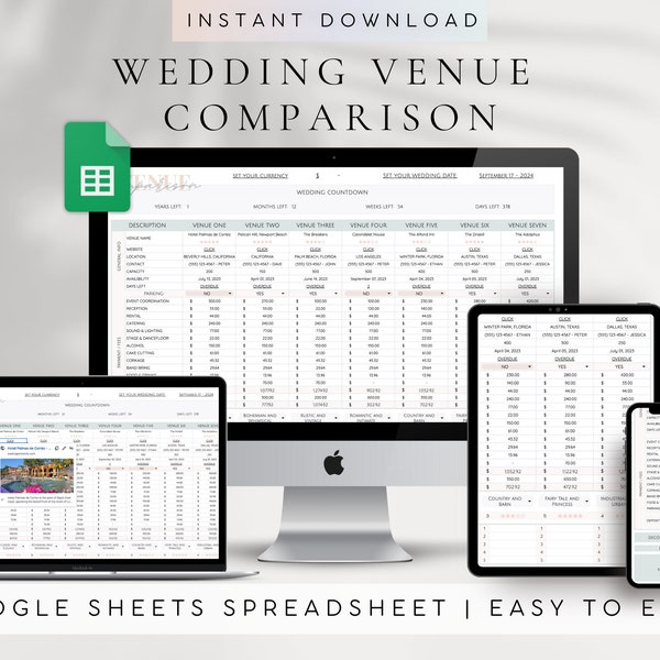Wedding Venue Comparison Spreadsheet - Etsy