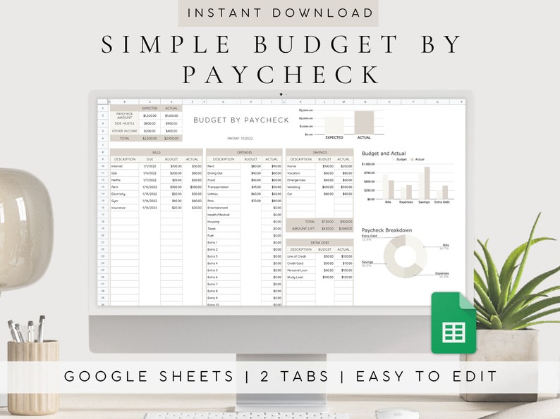 Budget by Paycheck Spreadsheet | Digital Financial Planner | Business Bookkeeping | Google Sheets Budgeting Template| Monthly Budget Planner 