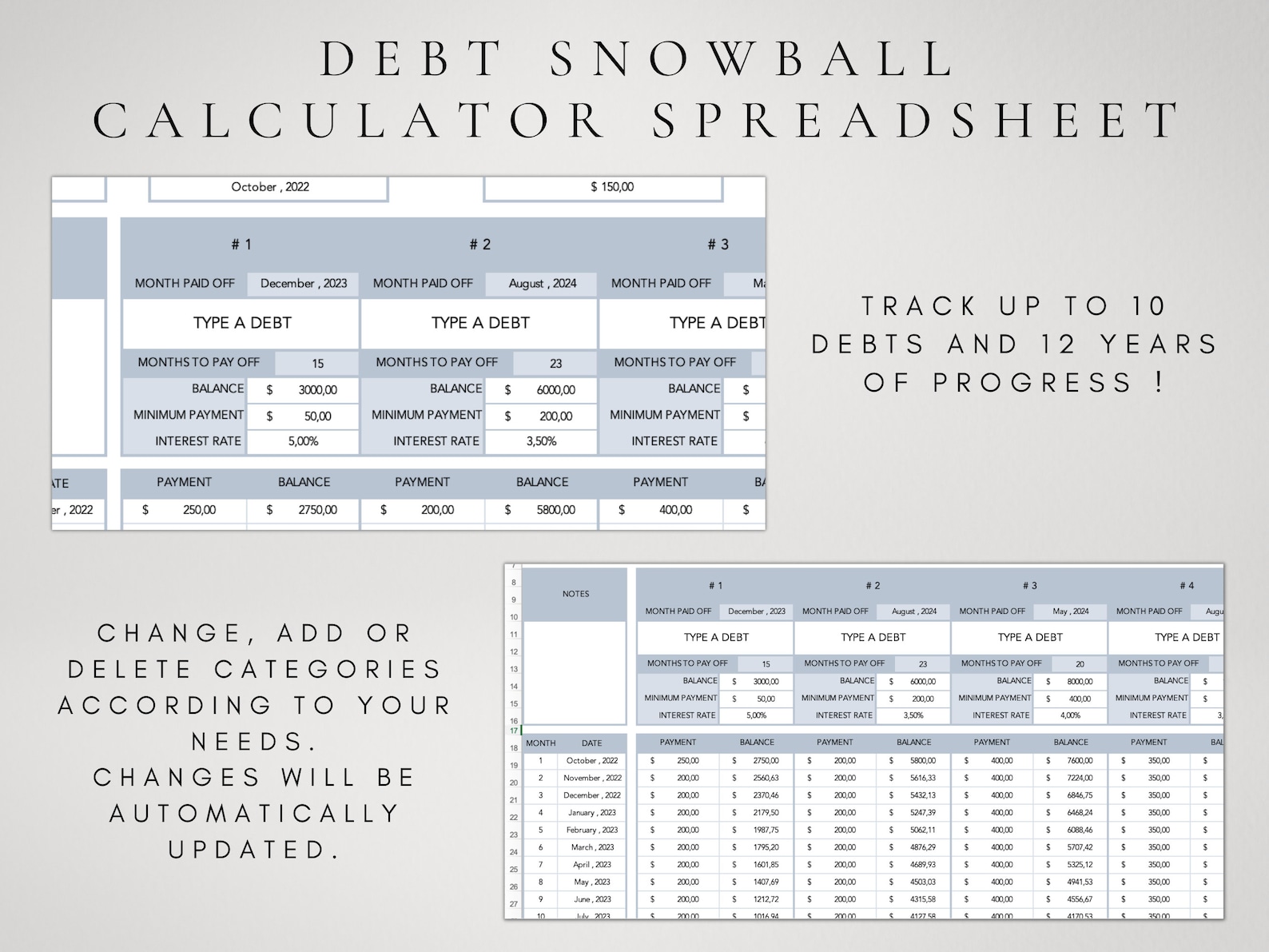 Debt Payoff Calculator Spreadsheet Debt Snowball Spreadsheet Etsy