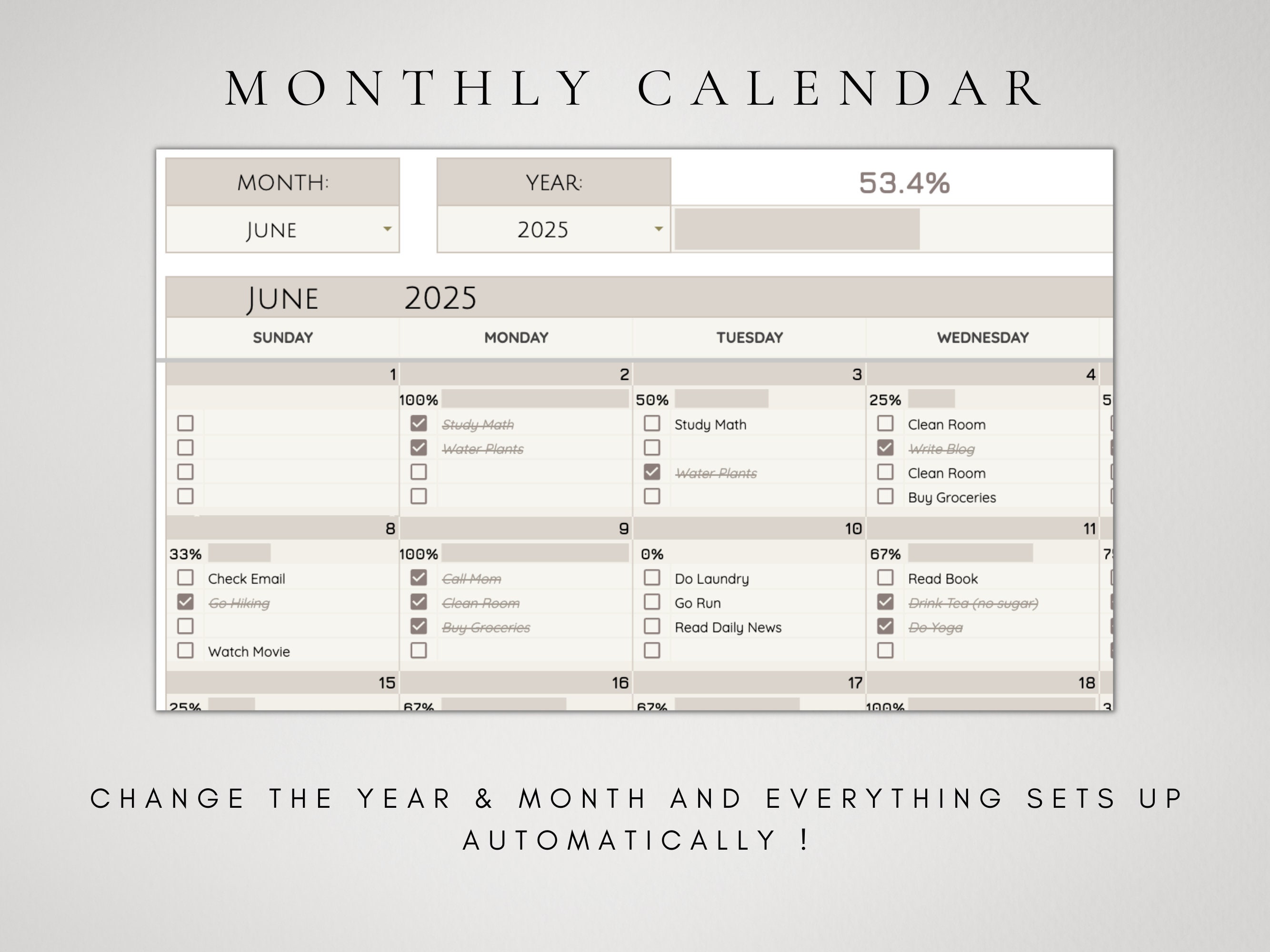Digital Monthly Calendar 2026 | Google Sheets | Task Planner ...