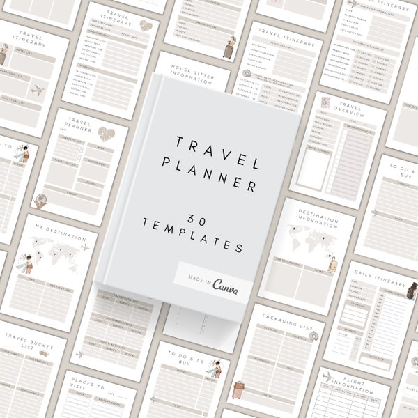 Editable Travel Planner Template | Trip Itinerary Planner | Canva Vacation Planner | Holiday Planner Insert | Digital Travel Planner Bundle