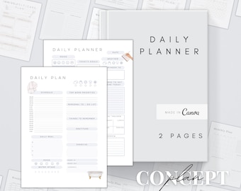 Printable Personal Day Planner | Customizable Canva Planner Template | Daily Planner Pdf | Work Day Diary| Planner Inserts A5/A4/Letter size