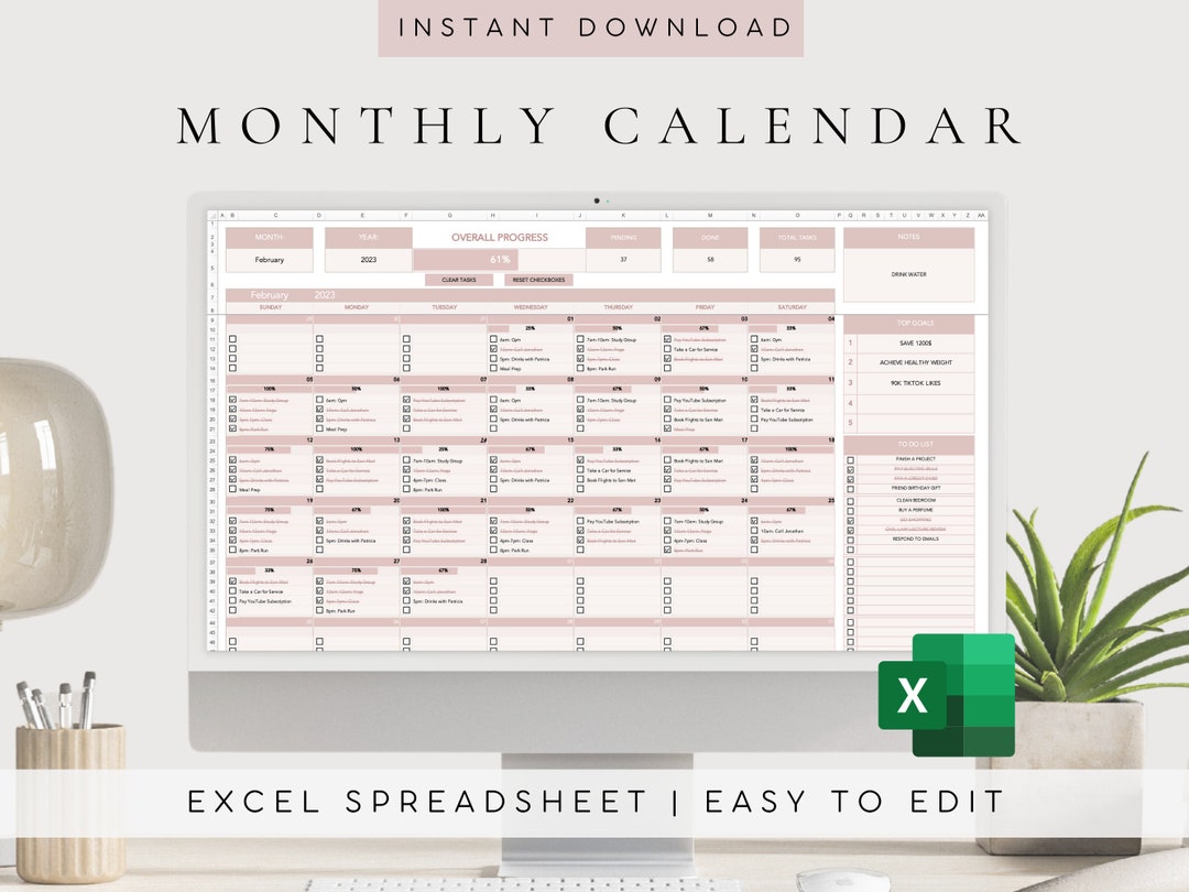 2024 2025 Digital Calendar Template Excel Task Planner Spreadsheet