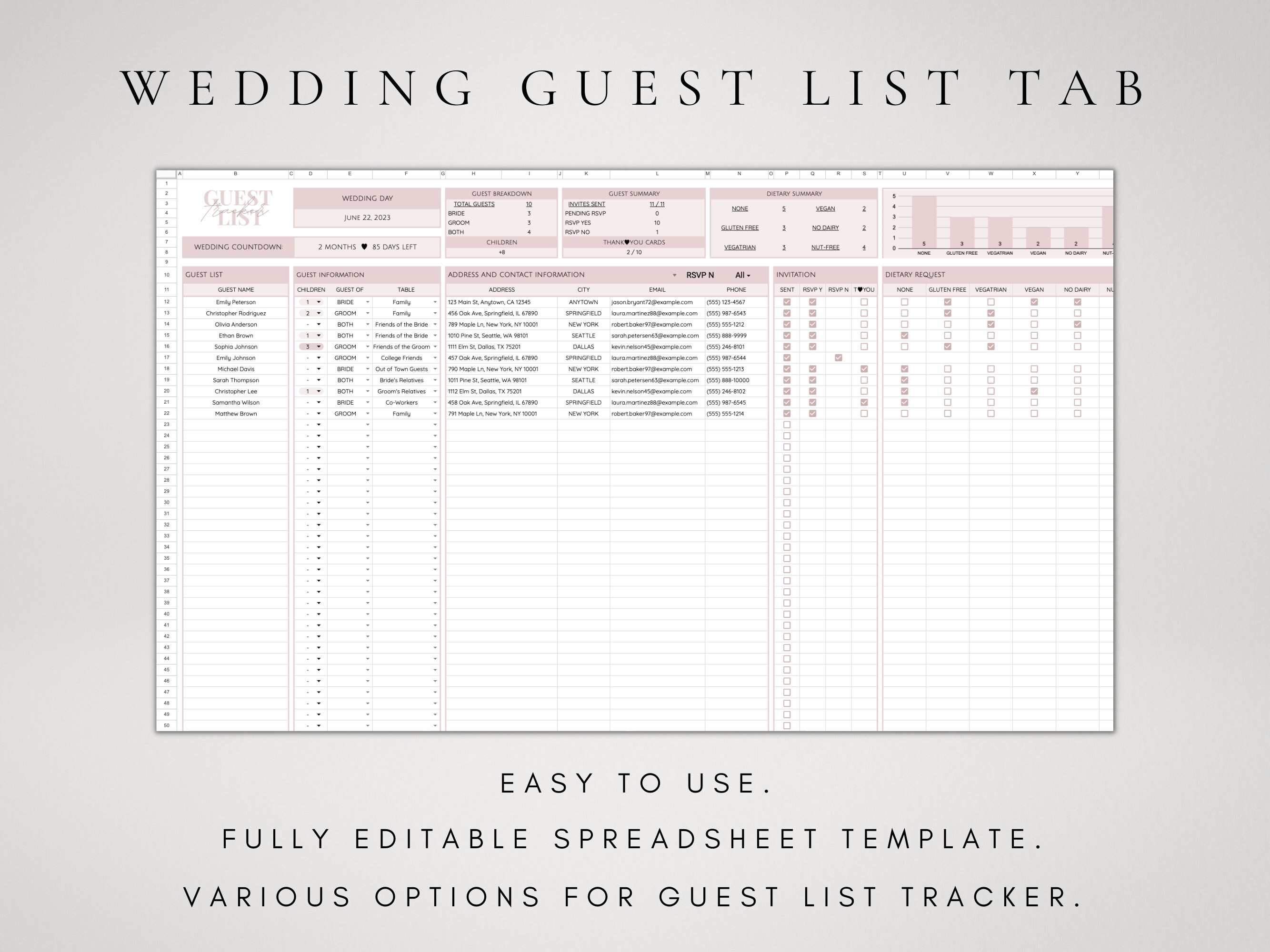 Invitation Spreadsheet Wedding Planning Spreadsheet Google Sheets | Guest List Tracker ...