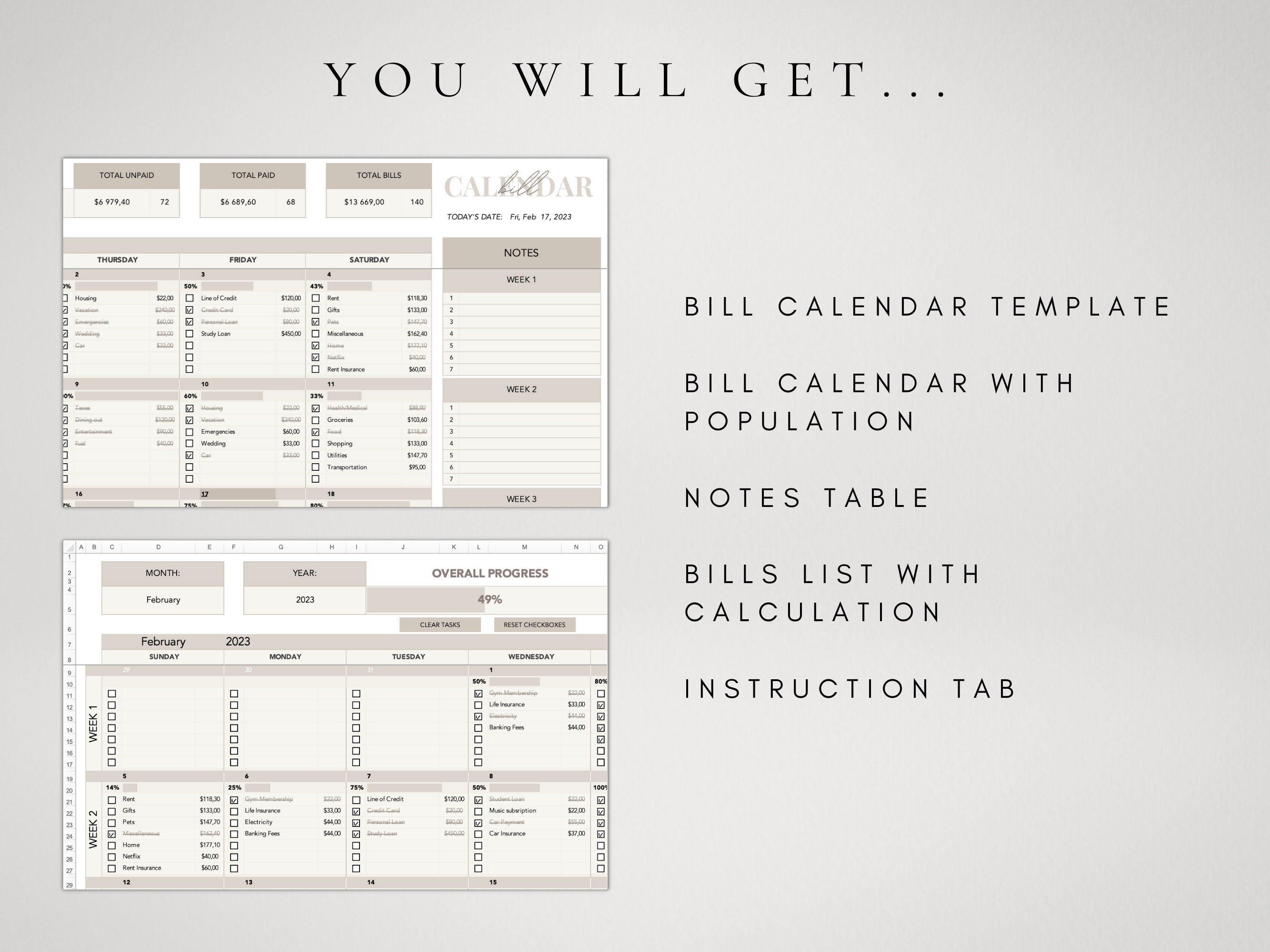 Bill Tracker Excel Bills Calendar Monthly Budget Spreadsheet Etsy Canada