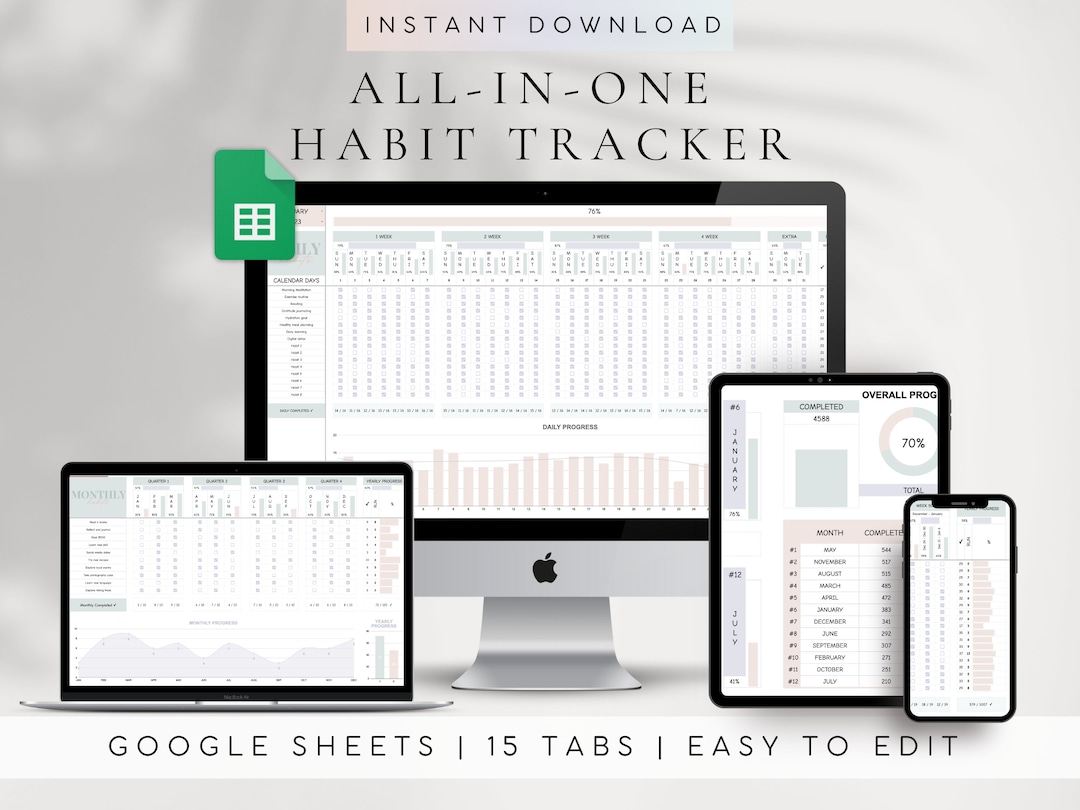 Habit Tracker Google Sheets | Daily Weekly Monthly Goal Planner | 2026 ...