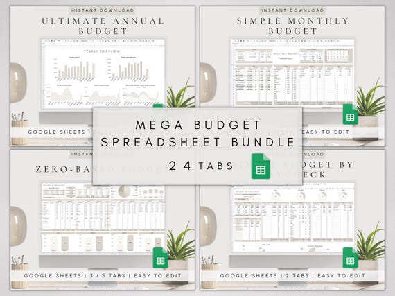 Budget Spreadsheet Google Sheets | Digital Budget Spreadsheet Kit | Monthly Budget | Annual Budget | Personal Finances Spreadsheet Planner