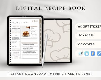 Digital Recipe Book & Meal Planner | Recipe Journal for Goodnotes/Notability | iPad Hyperlinked Planner | Recipe Library | Cookbook Template