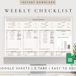 Daily, Weekly, Monthly Planner | Checklist Template Google Sheets | Task Tracker Template | To Do List Spreadsheet | Goal Tracker | Digital
