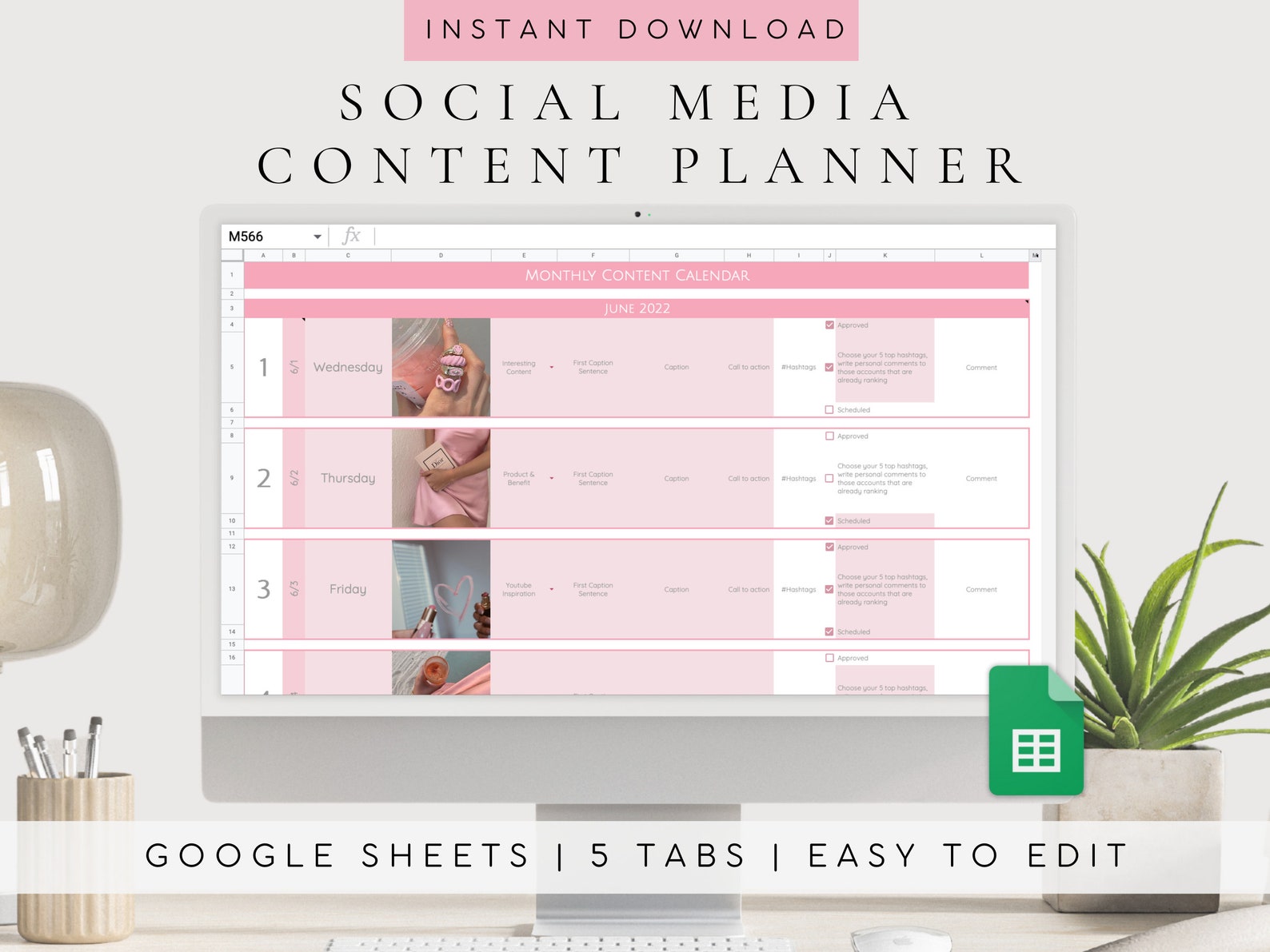 Google Sheets Content Planner Social Media Calendar Social Etsy