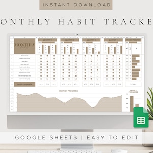 Habit Tracker Spreadsheet Template | Google Sheets Goal Tracker | Monthly Habit Tracker | Digital Goal Planner | Digital Tasks Planner